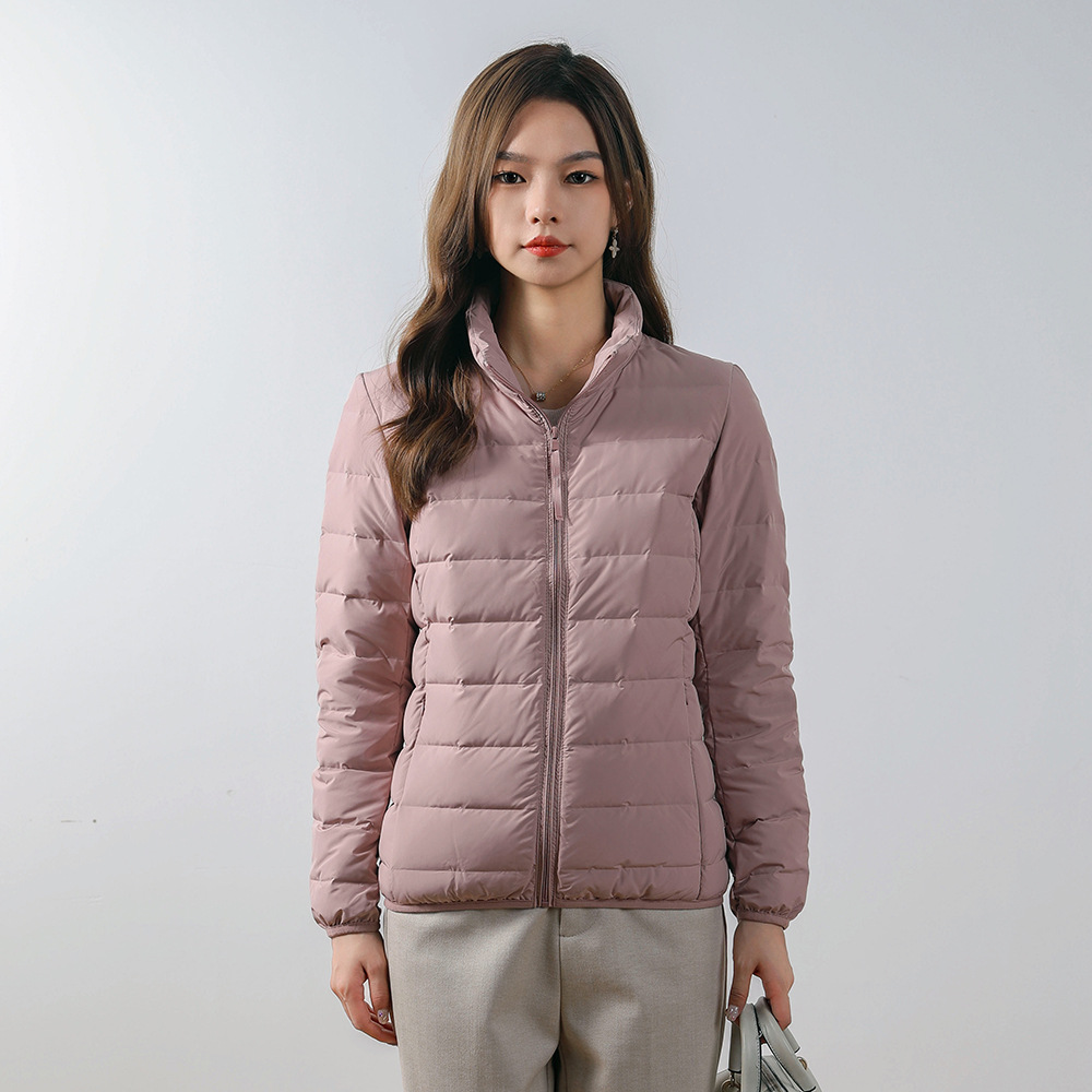 女式90绒纯色女装立领无缝压胶羽绒服短款大码外套高清大图