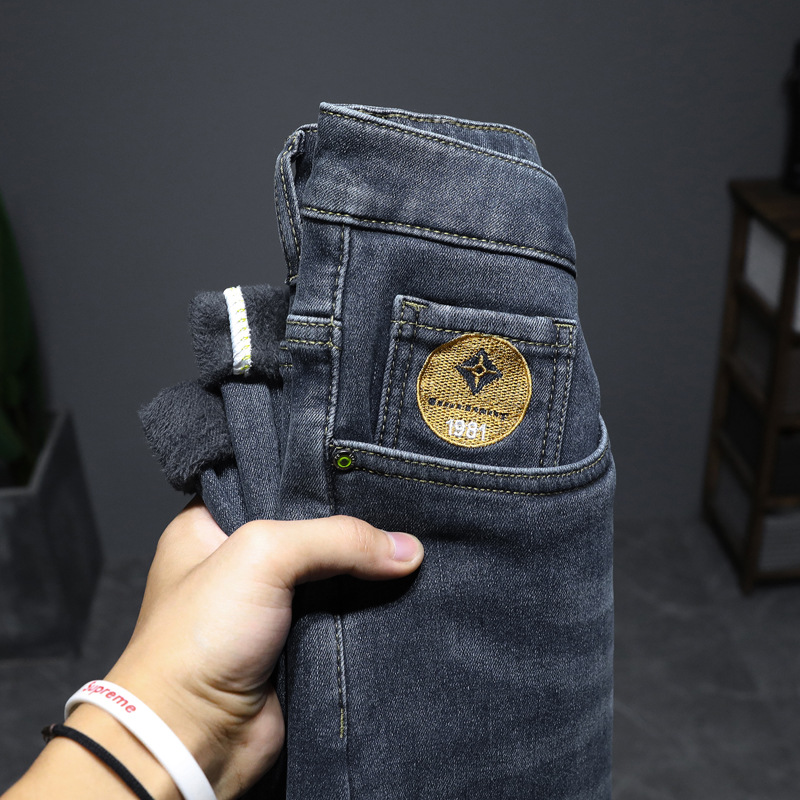 北方舒适加绒牛仔裤男士不挑身材刺绣长裤男款品质百搭小直筒裤男_4773高清大图