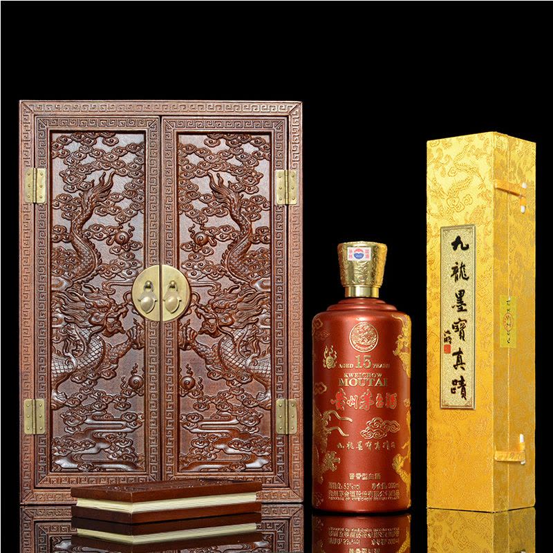 酒别重逢]贵州茅台酒九龙墨宝15年53度999ml酱香型白酒单瓶装【价格图片