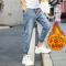 NEW LAKE加绒牛仔裤男宽松束脚裤潮牌裤子男秋冬新款修身小脚百搭哈伦长裤