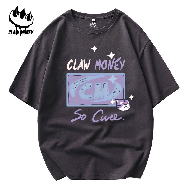 Claw money 夏季纯棉短袖T恤男时尚潮青年情侣上衣男士短袖圆领图片