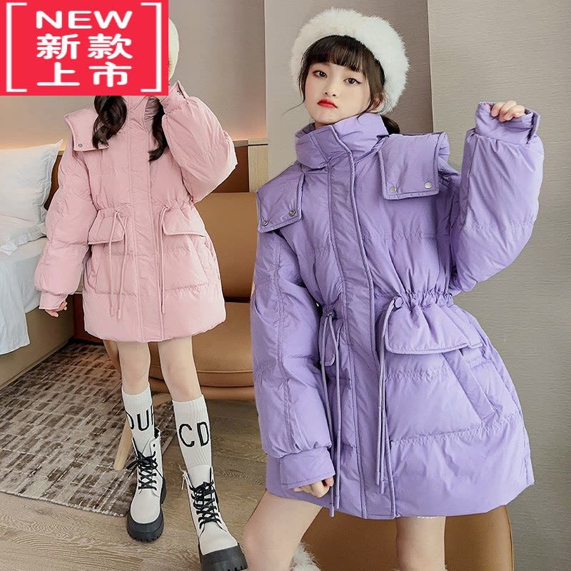 可莉允女童冬季棉服外套2022新款女大童洋气冬装网红儿童装加厚束腰棉衣图片