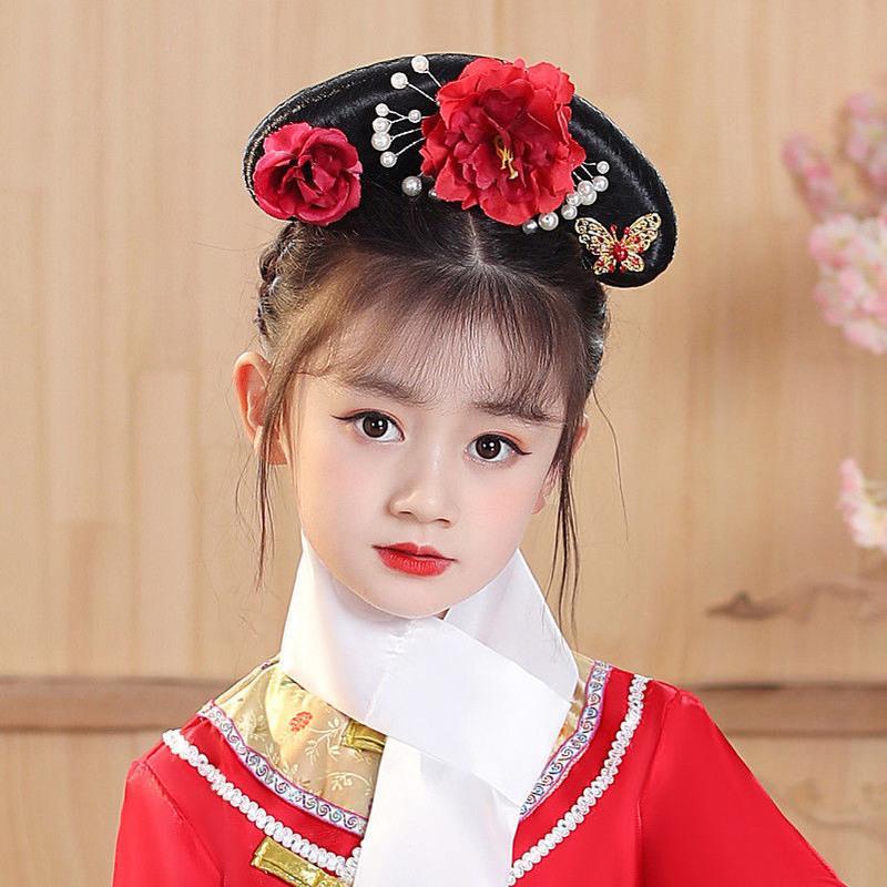 儿童古装格格头饰假发头饰妃子头饰演出服装头饰饰品红色头饰视频