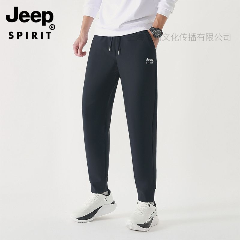 JEEP SPIRIT新款男士直筒束口中腰大码男裤针织运动裤弹力系带休闲裤