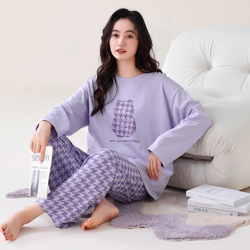浪莎睡衣女纯棉春秋季长袖甜美加大码女士休闲家居服套装2025新款高清大图