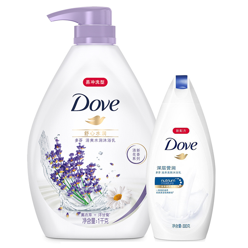 多芬(Dove) 沐浴乳 舒心水润1KG+深层营润300g[联合利华]