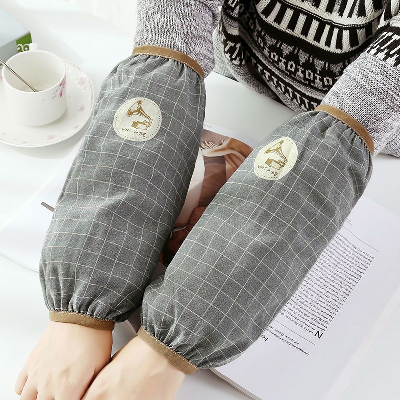 秋冬简约成人男士棉麻加长工作袖套可爱女士居家办公防污手袖套袖复古