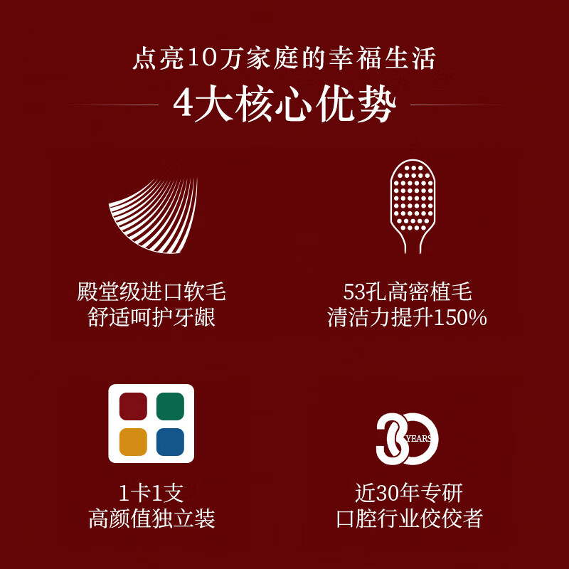 倍加洁大宽头护龈软毛国潮风牙刷10支独立包装 53孔高密植毛