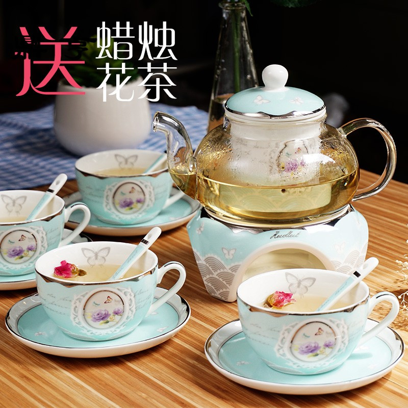 鼎亨韩式陶瓷玻璃花茶茶具套装加厚加热过滤骨瓷花茶壶水果茶壶杯
