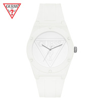 GUESS倒三角LOGO浮雕白色石英硅胶腕表W0979L1