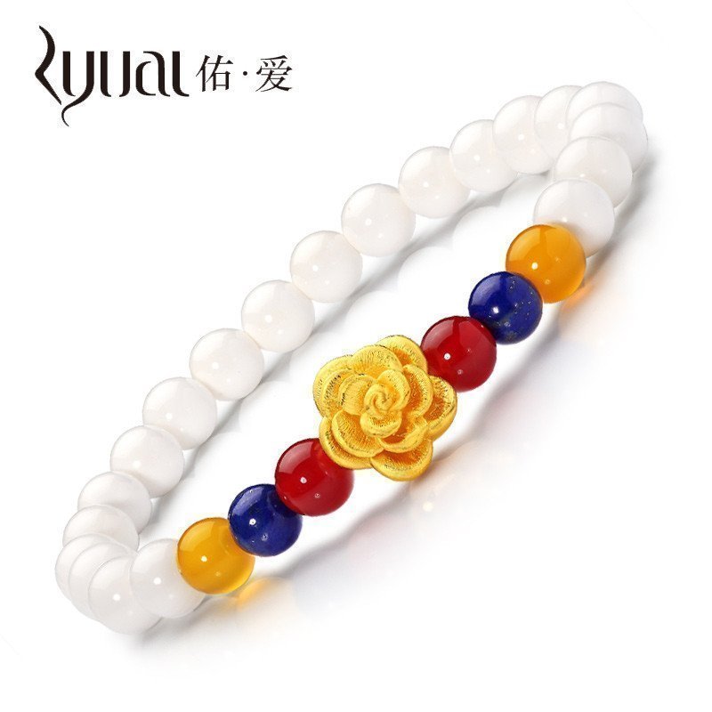 Ryual 3D硬金手链黄金转运珠手链 足金999砗磲玫瑰花女士手串 路路通手串计价款