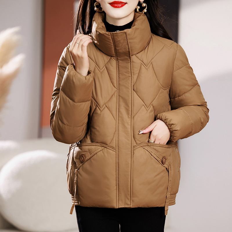 2023新款免洗棉服女短款加厚显瘦羽绒棉衣韩版宽松立领小棉袄外套_3806 咖啡 L