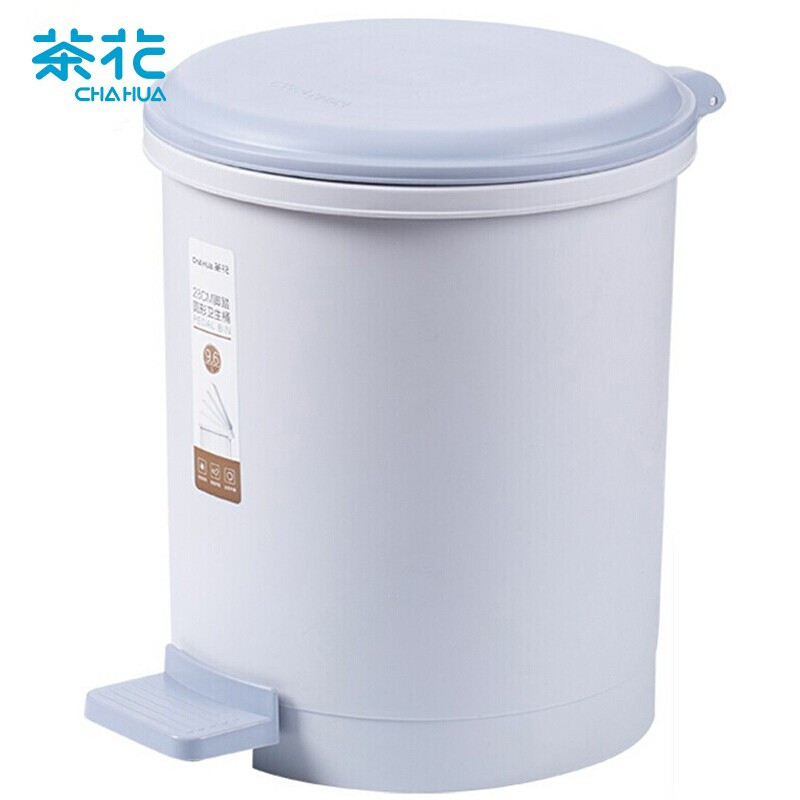 茶花垃圾桶带盖脚踩式6L 厨房塑料分类清洁收纳 24cm 圆型废纸篓卫生筒 15021K 蓝色