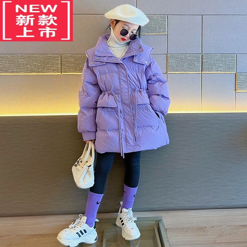 可莉允女童羽绒棉服外套冬季2022新款女大童洋气冬装网红儿童装束腰棉衣图片