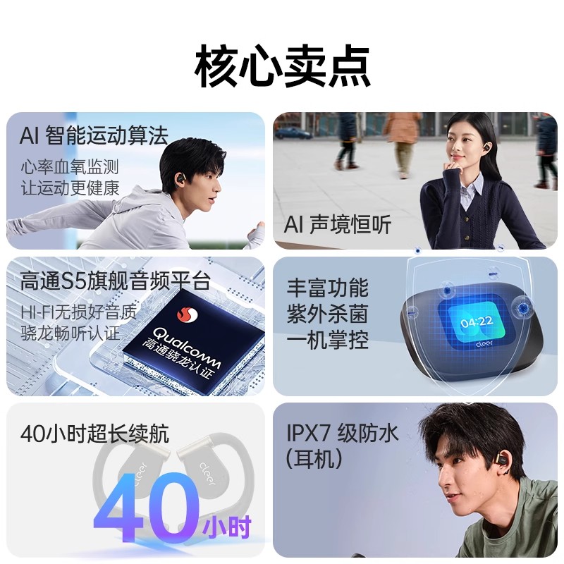 CLEER ARC 3心率血氧版开放式AI蓝牙耳机,鎏金黑高清大图