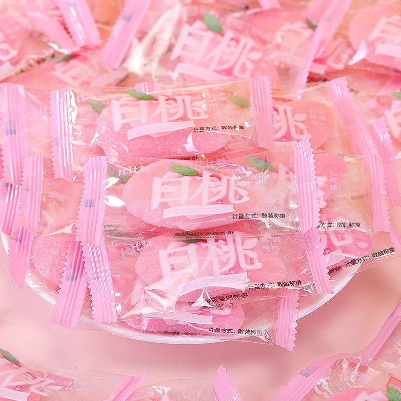 比比赞白桃软糖橡皮糖果汁软糖500g整袋 圣诞节喜糖散装批发创意网红小零食