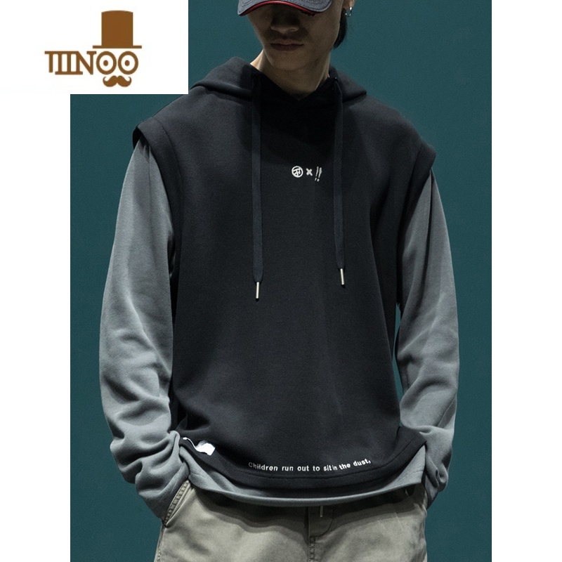 YANXU假连帽卫衣男秋季潮牌宽松大码外套复古休闲百搭长袖男装高清大图