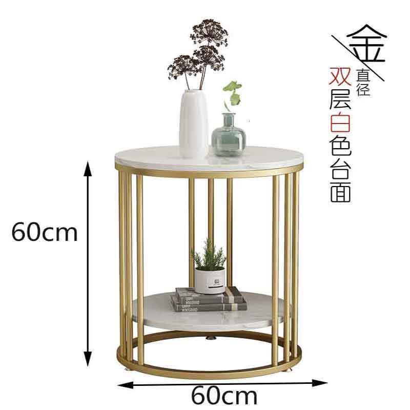 森美人轻奢大理石边几现代小茶几角几客厅沙发卧室边柜北欧小圆边桌 直径60高60【双层雅士白金色架】