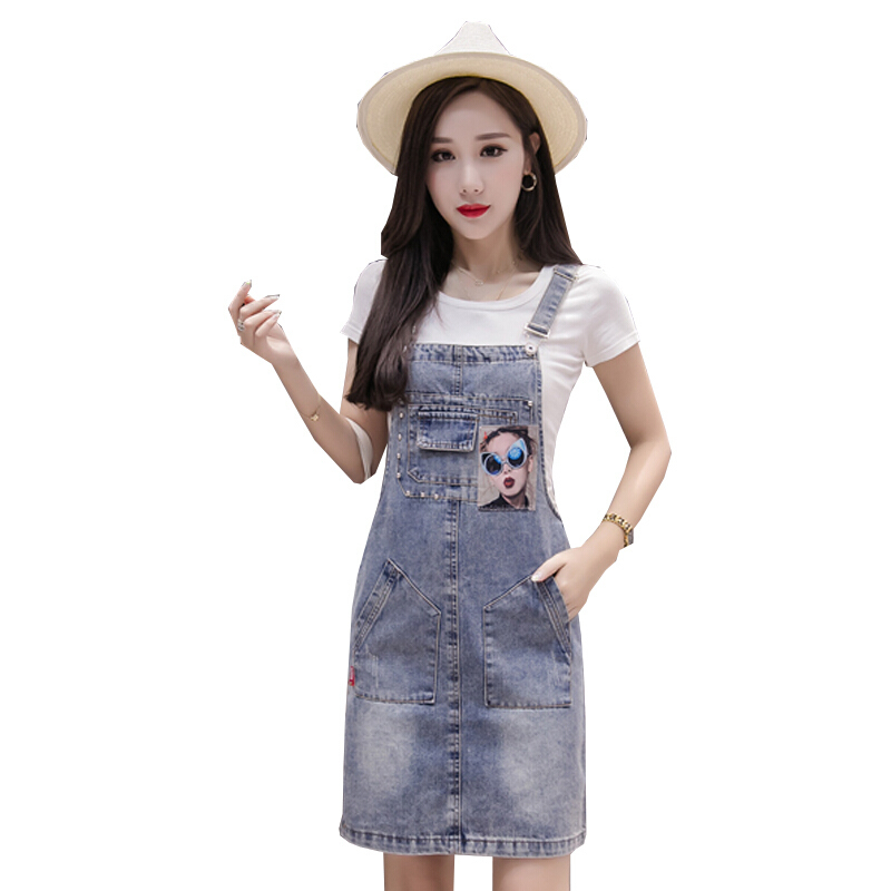 牛仔连衣裙女夏2018韩版时尚宽松背带裙显瘦中长款小心机裙子图片色