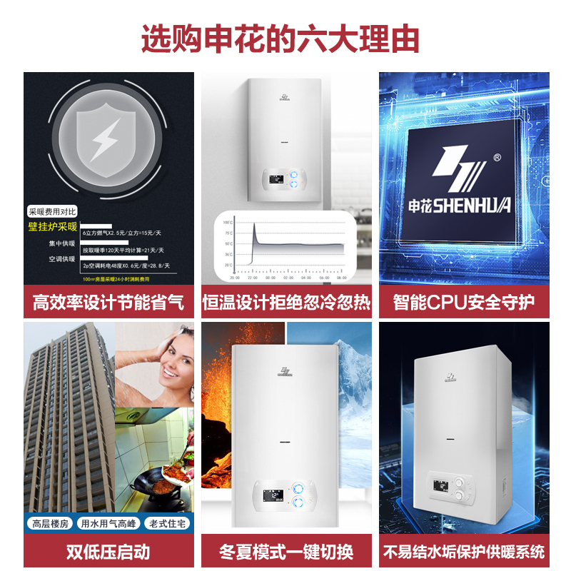 申花壁挂炉超越者天然气燃气地暖暖气片锅炉采暖生活热水恒温防冻家用两用炉LIP32- NC(B)适用150-260㎡