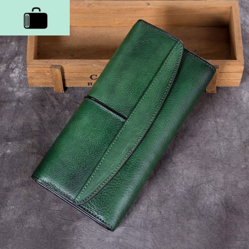 女士手工皮夹女牛皮钱夹女复古皮钱包女长款拉链日韩2020新款女NEW LAKE图片