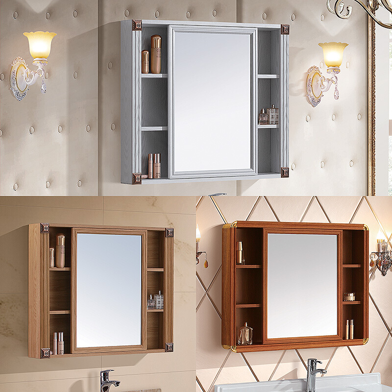 厕所卫生间浴室镜子带置物架柜镜柜镜箱浴室柜挂墙式储物吊柜镜面灰