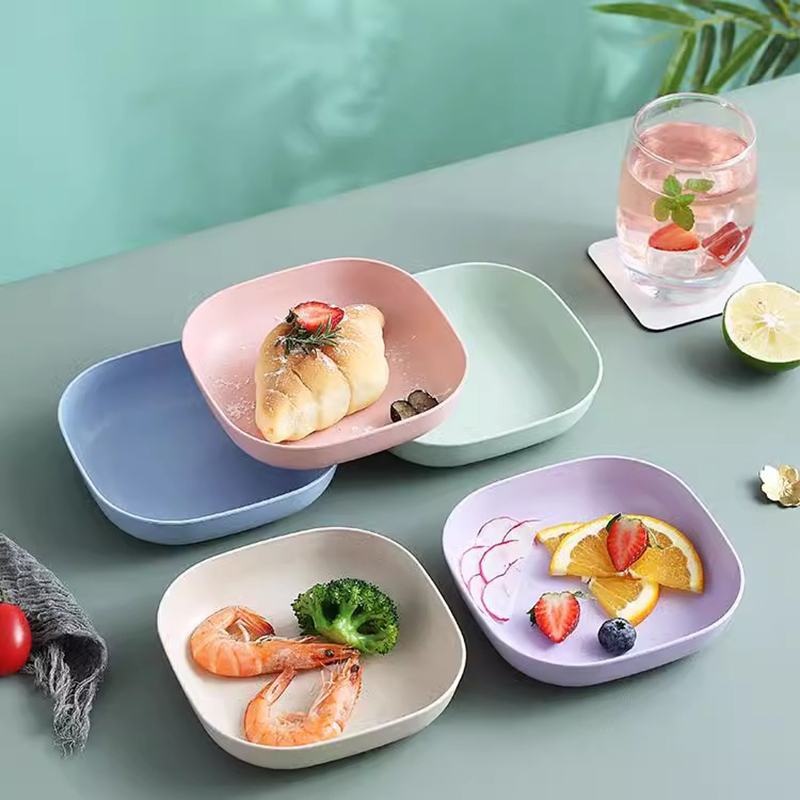 日式家用吐骨头盘碟塑料餐桌放菜骨碟吐骨碟小盘子垃圾盘底座收纳 加深方碟混色10个装 (带粉色底座)高清大图
