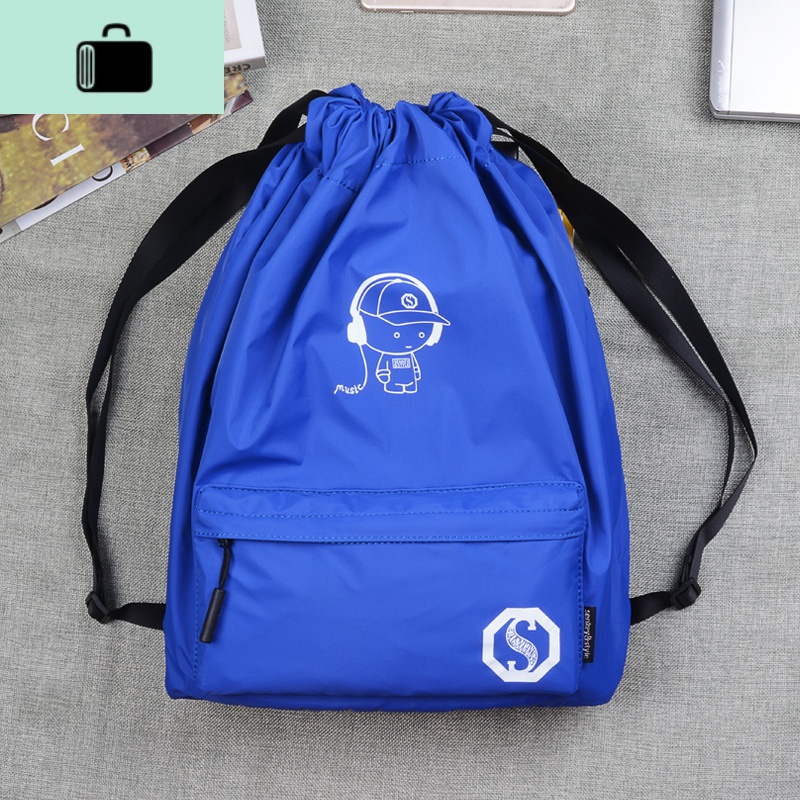 运动束口袋抽绳轻便布袋简易补习双肩包女背包男补课包小学生书包NEW LAKE 蓝色