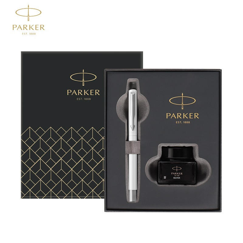 派克PARKER 钢笔 威雅白色胶杆墨水笔+迷你墨水礼盒 学生办公用品书写金属不锈钢F笔尖0.5mm 可吸墨可替换墨囊高清大图