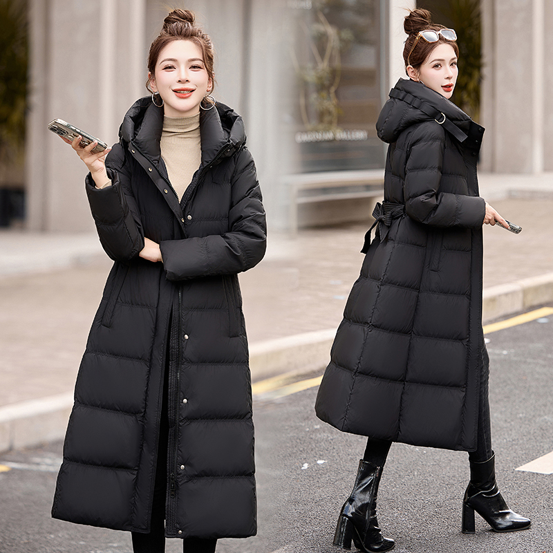 高端欧货羽绒服女冬季2024新款过膝90白鸭绒高级感加厚中长款保暖外时尚羽绒服秋冬新款宽松大码冬季羽绒服女女款加厚外套冬 红色 4XL