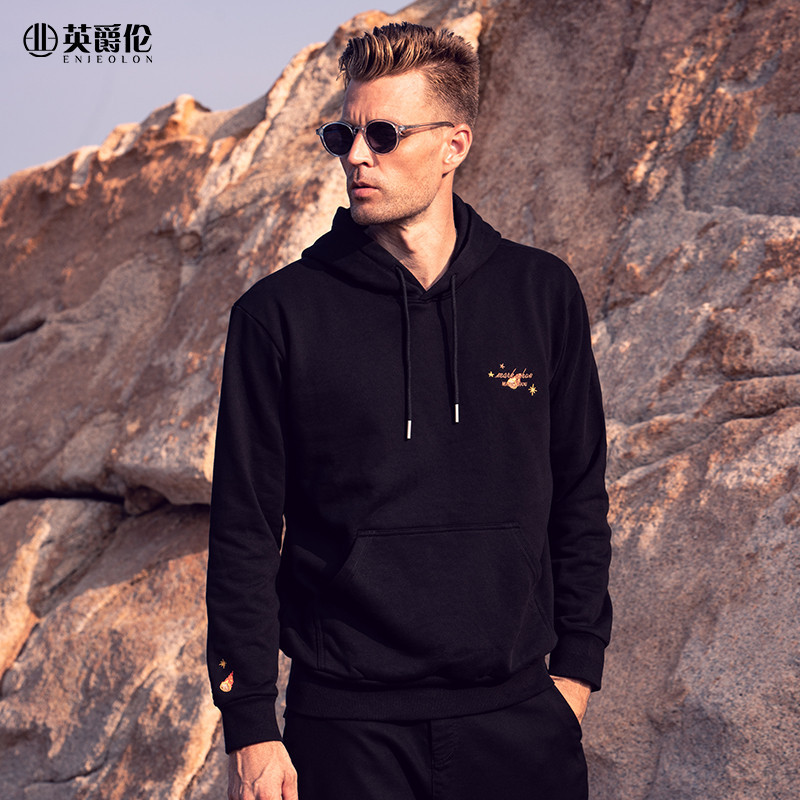 BaLuoShang英爵伦 休闲卫衣男 2020秋季新款 青年潮流创意行星刺绣 连帽上衣卫衣