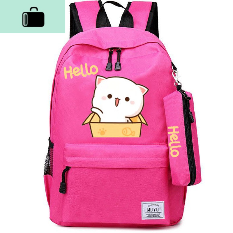 【买一送七】书包女学院风高中初中小学生背包韩版潮流软妹双肩包NEW LAKE 【玫红哈喽】送笔袋加六件套