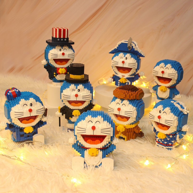 哆啦a梦积木拼装玩具机器猫大熊微小颗粒拼装叮当猫拼插成人高难度