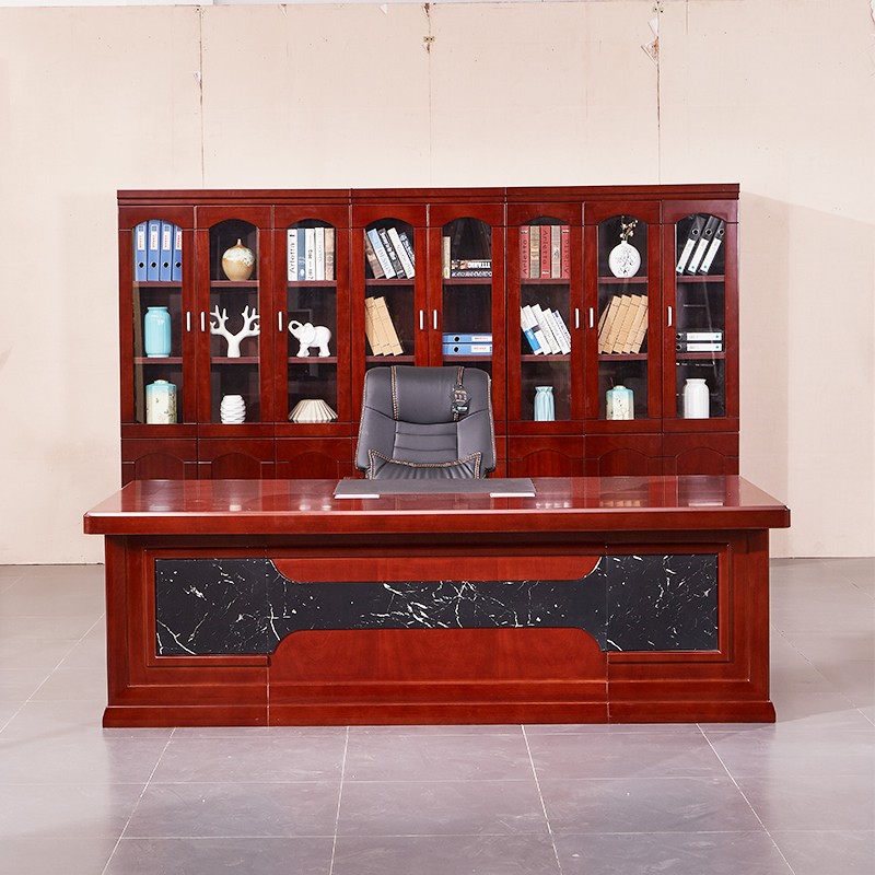 金扎特大班台办公桌总裁桌组合简约现代老板桌椅 红胡桃色 2.4*1.2米班台(含副柜、小柜)高清大图