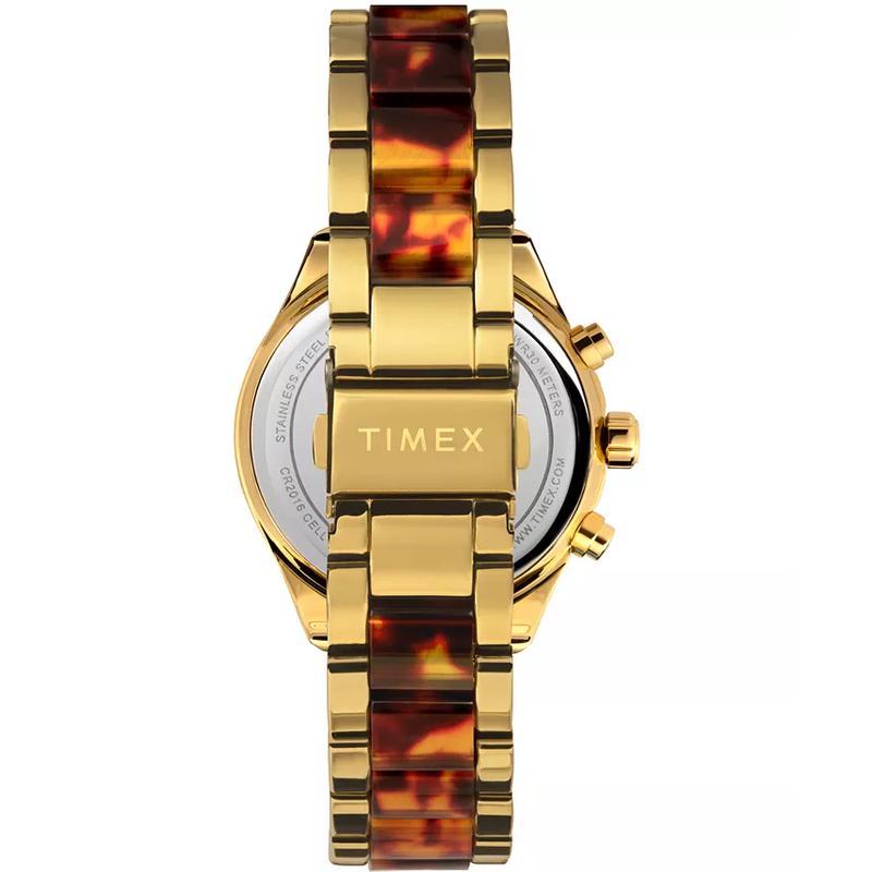 Timex 女士石英真皮金框镶钻防水mm多功能时尚商务手表