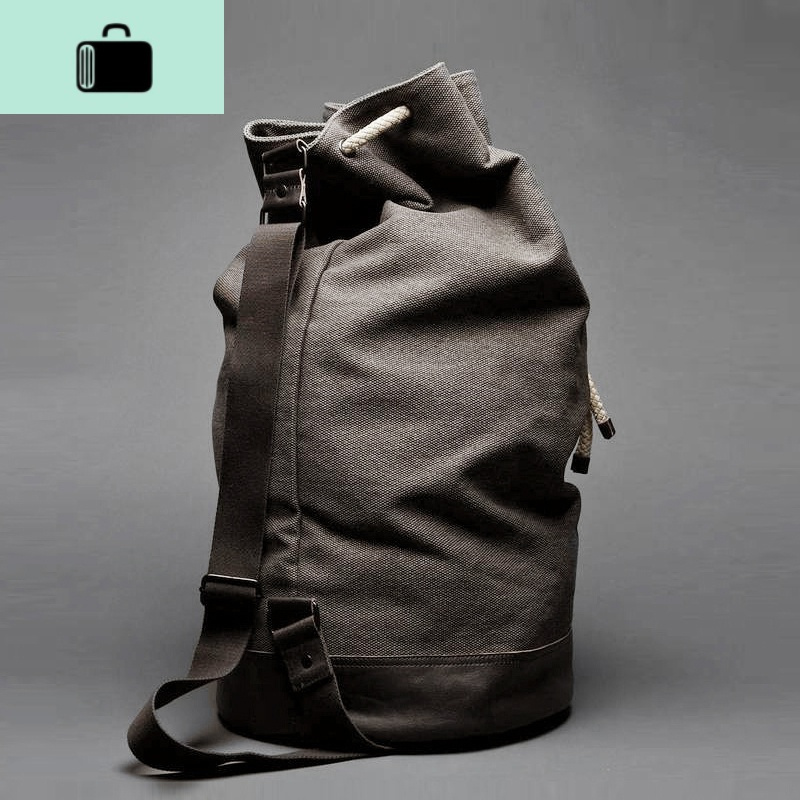 帆布单肩包斜挎包圆筒包复古包运动健身包旅行背包水桶包男士潮new la