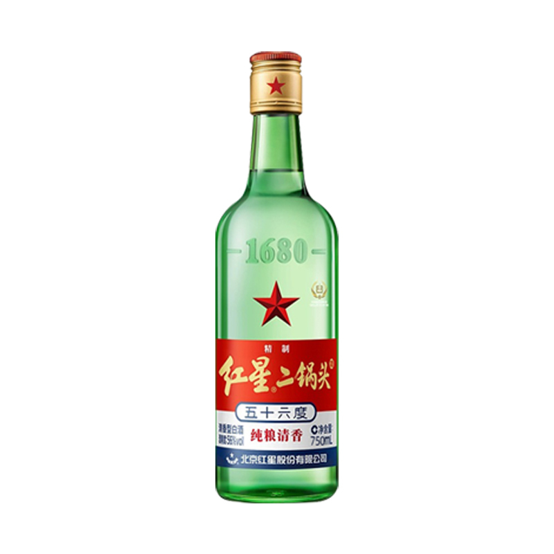 红星二锅头酒 56度 750ml*6 整箱装 清香型白酒+张裕巴狄士多奇DS026干红葡萄酒750ml*2瓶
