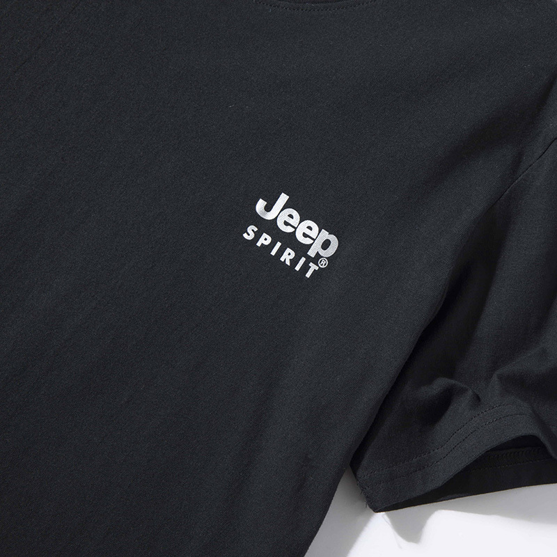 JEEP SPIRIT吉普男士短袖T恤纯棉圆领半袖t恤衫户外运动透气体恤衫青年纯色短t