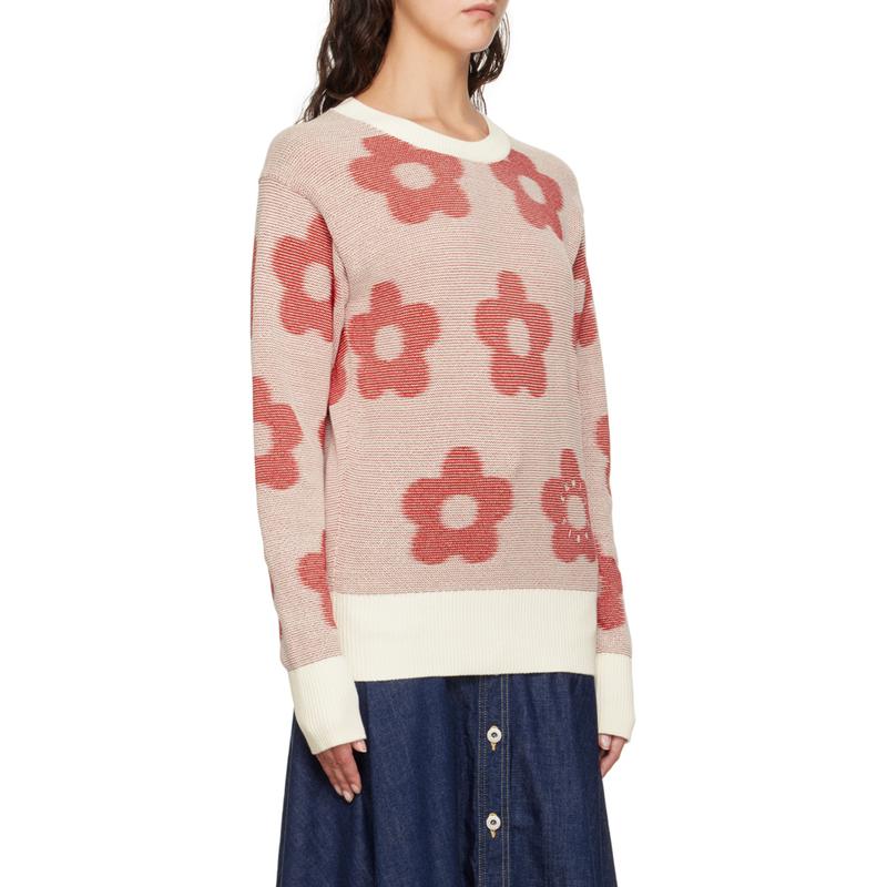 高田贤三(Kenzo)女运动针织衫圆领带图案撞色边宽松百搭休闲长袖高清大图