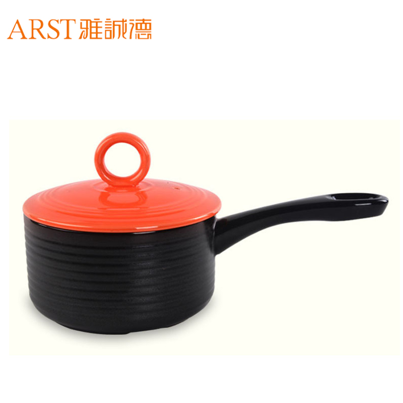 Arst雅诚德陶瓷奶锅小砂锅容量1.5L 家用迷你辅食热奶煮粥煮面锅直径18cm明火耐高温