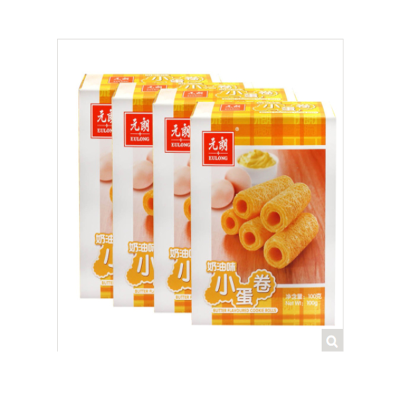 元朗 小蛋卷奶油味100g*4盒 点心老年人儿童酥脆糕点小吃休闲零食广东特产