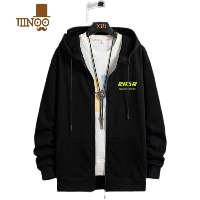 YANXU开衫连帽卫衣男加绒宽松拉链外套加肥加大码休闲上衣连高清大图