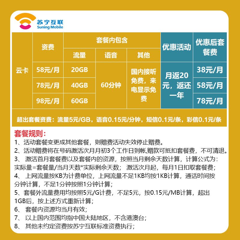 苏宁大流量云卡98元联通版