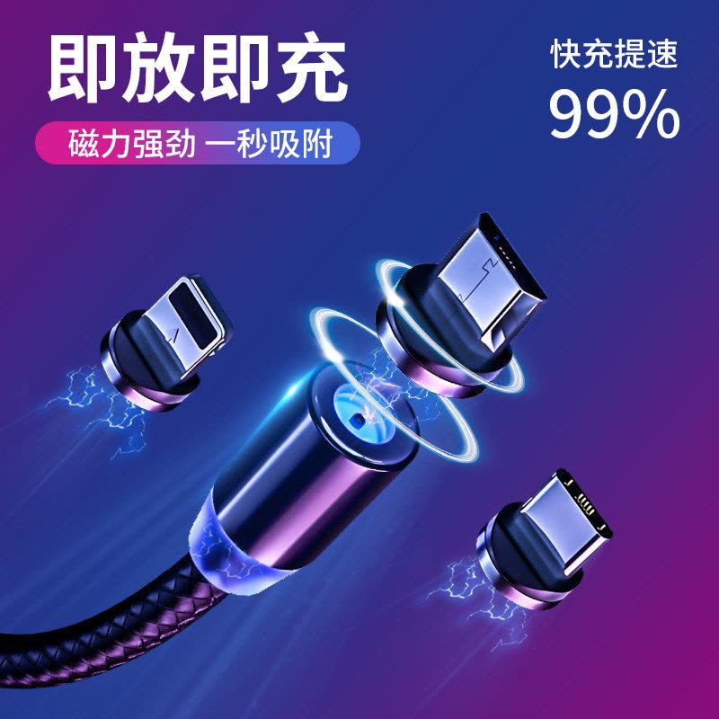 网红同款磁吸数据线苹果安卓type-c充电线vivo华为oppo手机快充闪充数据线图片