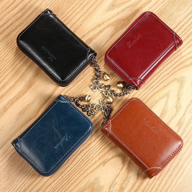 卡包女真皮防消磁多卡位小清新拉链信用卡套牛皮卡夹大容量卡片包超纤