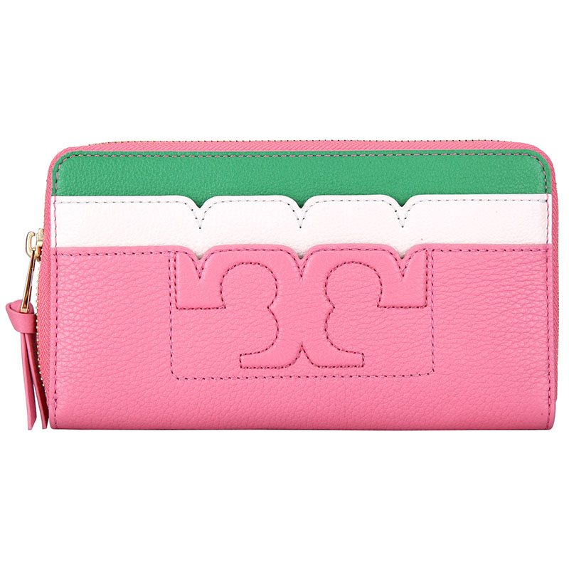 tory burch 托里·伯奇 奢侈品 女款粉色皮质长款钱包钱夹礼物送女友