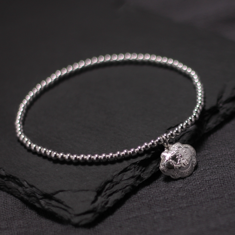 原创银饰银珠手链纯银复古圆珠简约民族风饰品转运编织百福锁手串送女朋友老婆情人节七夕生日礼物