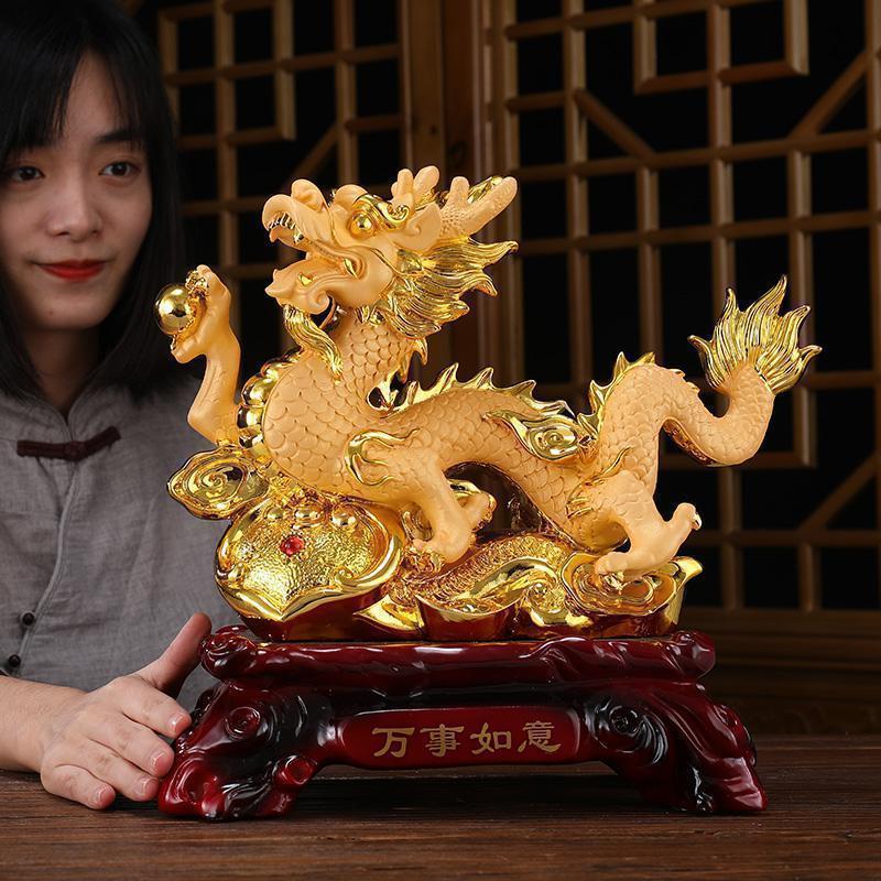 美帮汇龙摆件青龙神兽生肖龙龙如意博古架酒柜装饰品