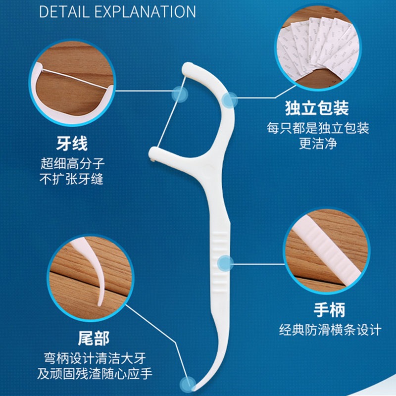 谦星 单支独立包装牙线袋装 100包/袋 1袋高清大图