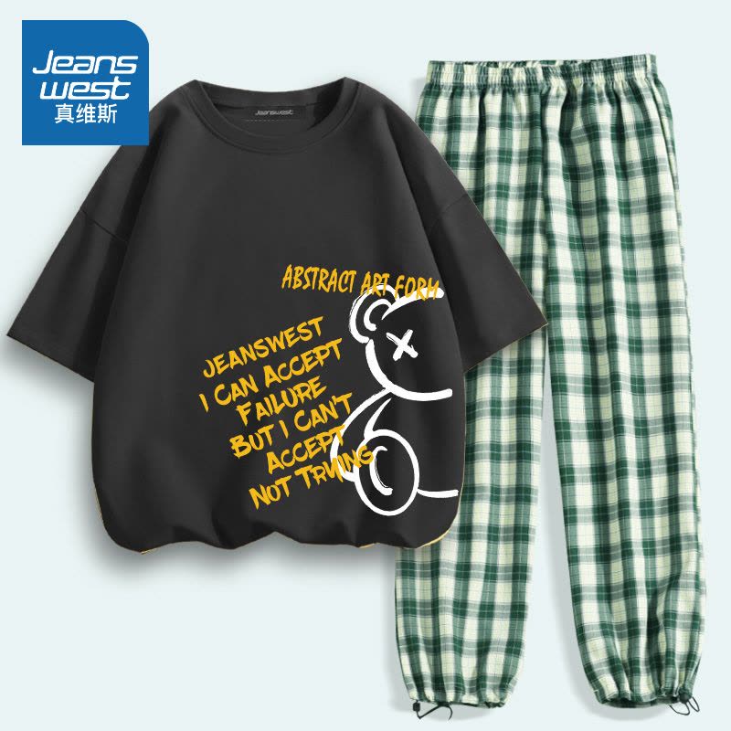 真维斯运动套装女夏季大码宽松短袖t恤学生时尚运动休闲两件套潮图片